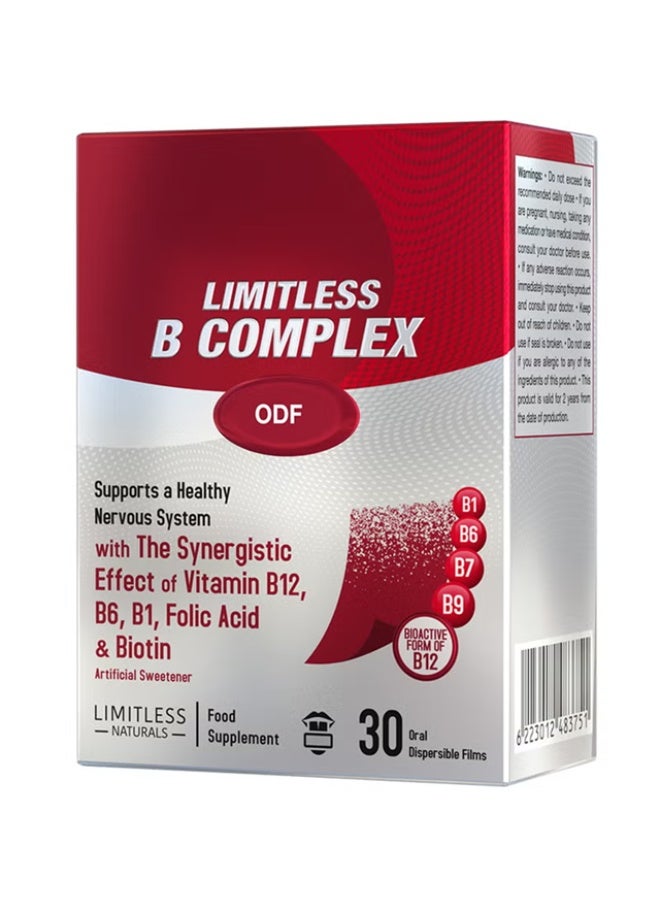 إيفا فارما مكمل غذائي لا حدود له من فيتامينات ب المركبة - 30 قرصًا فمويًا سريع الذوبان - ميثيل كوبالامين، حمض الفوليك، فيتامين ب1، فيتامين ب6، والبيوتين - لدعم الطاقة والتركيز والجهاز العصبي